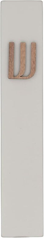 A&S Mezuzot Modern Concrete Mezuzah Case with Scroll, Easy Peel and Stick Mezuza (Grey+ Wood Shin, 7 Inches)