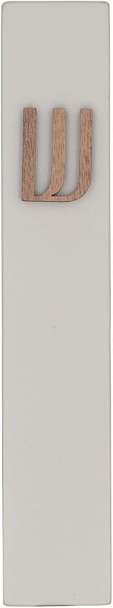 A&S Mezuzot Modern Concrete Mezuzah Case with Scroll, Easy Peel and Stick Mezuza (Grey+ Wood Shin, 7 Inches)