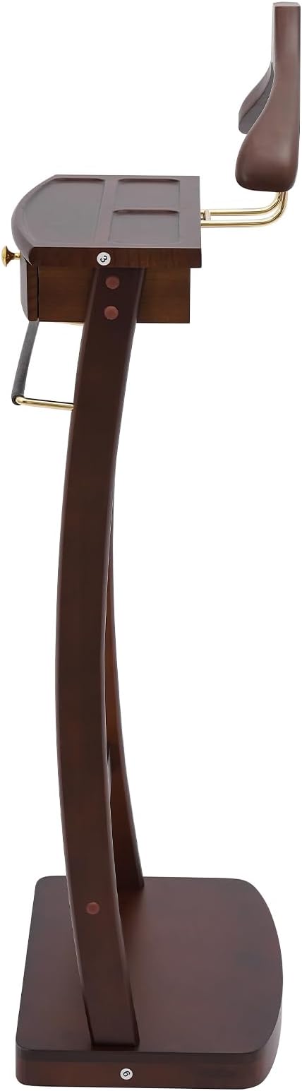 Mens Valet Stand, Freestanding Suit Clothes Valet Stand with Tray, Tie Bar, Drawer and Shoe Rack for Office Living Room, 17.32 * 11.81 * 44.09in (Natural wood color)