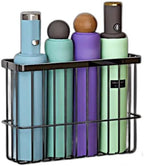 Umbrella Stand Wall Mount - Metal Wire Storage Rack for Entryway, Door & Office - Space Saving Adhesive Organizer Holder for Long & Short Umbrellas, Walking Canes - No Drill Install (Black)