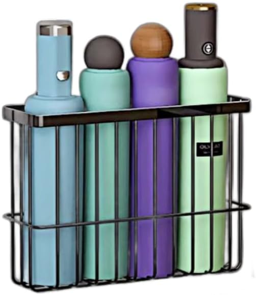 Umbrella Stand Wall Mount - Metal Wire Storage Rack for Entryway, Door & Office - Space Saving Adhesive Organizer Holder for Long & Short Umbrellas, Walking Canes - No Drill Install (Black)