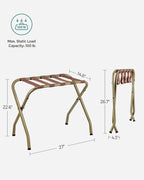 SONGMICS Luggage Rack, Pack of 4, Luggage Racks for Guest Room, Suitcase Stand, Steel Frame, Foldable, for Bedroom, Golden URLR064A04