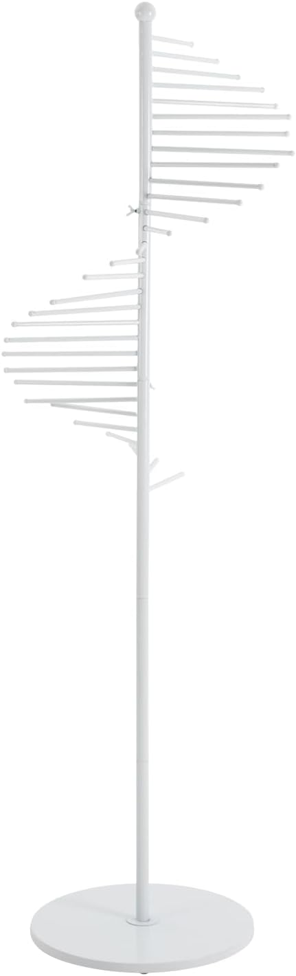 67" Freestanding Scarf Organizer, Spiral Scarf Display Rack with 30 Rods Metal Hijab Organizer Commercial Hijab Hanger Belt Pants Hanger for Shopping Mall Clothing Store Home (White)