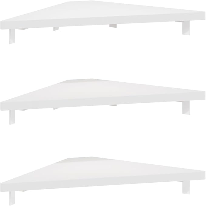 Furinno Rossi Triangle Floating Shelves for Wall, Set of 3 Geometric Corner Shelf, Wall Mounted Shelves for Bathroom, Home Office, Living Room, White