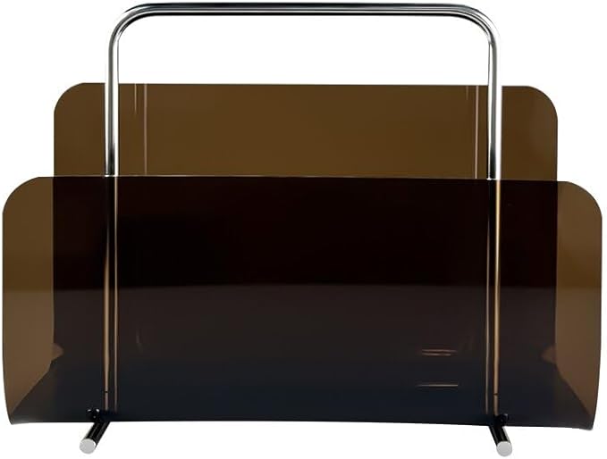 Magazine Holder, Brown Clear Acrylic with Stainless Steel Handle, Tabletop Display Stand