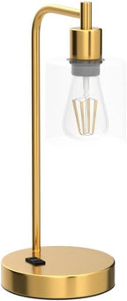 QiMH Set of 2 Industrial Touch Control Table Lamps with 2 USB Ports and 2 AC Outlets, 3-Way Dimmable Bedside Nightstand Reading Lamps with 2700K LED Bulbs, Glass Desk Lamp for Living Room,Bedroom