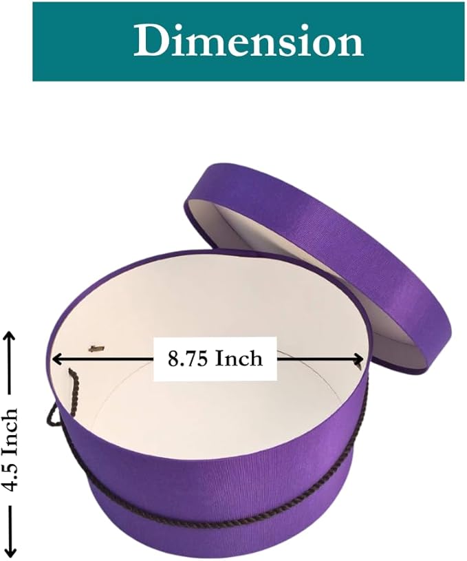 Sarah's Hat Boxes Classic Dark Purple Hat Box – 8.75" x 4.5" (Dia. x Ht.) Handmade in USA – Odorless Non-Toxic Adhesive, Cording Handle – Premium Storage for Hats & Accessories