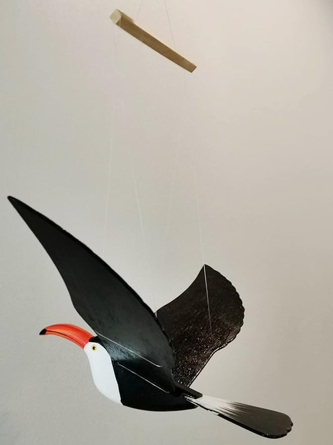 WitnyStore 24" Black Orange White Toucan Wooden Flying Bird Mobile Kinetic Hanging Sculpture for Adult Collectors Handcrafted Room Decoration Display Art Dynamic Overhead Ornament