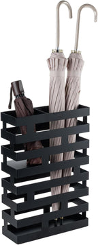 MyGift 17 Inch Freestanding Entryway Umbrella Rack or Cane Holder with Shelf for Small Umbrellas in Decorative Modern Matte Black Metal Geometric Cutout Design