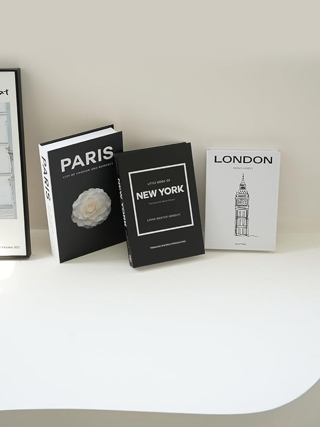 3 PCS Faux Decorative Books for Home Decor-Coffee Table Books Decor-Aesthetic Fake/Faux Books for Decoration,libros Decoration for Coffee Table, Shelf Accessories (3-Mix-Paris Newyork London)