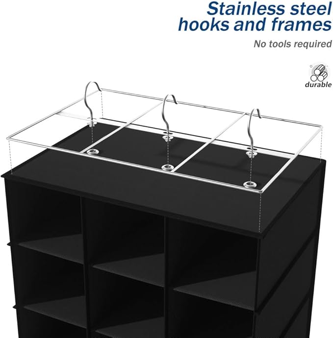coastal rose Hanging Shoe Organizer for Closet, 30 Sections Hanging Closet Organizers and Storage Shelves, Space Saving Hanging Shoe Storage, Black, 17''W×11.5''Dx 48''H
