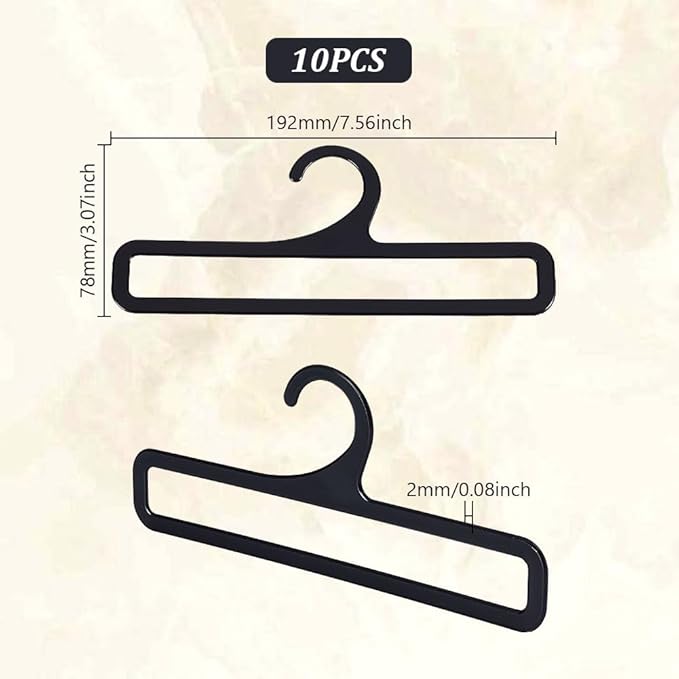 AHANDMAKER 10Pcs Plastic Hanger, Scarf Hanger Black Rectangular Towel Holders Space Saving Scarf Organizer Hooks Closet Organizers and Storage for Ties Scarves Belts, 7.6x3Inch