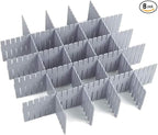 8pcs DIY Plastic Drawer Organizer Adjustable Drawer Dividers for Home Tidy Closet, Socks, Underwear, Office School Supplies, Kitchen Utensil Tools (Grey)