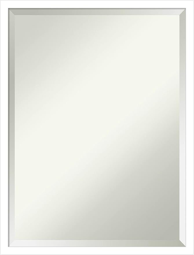 Amanti Art White Wall Mirror 25x19 Svelte White Rectangle Bathroom Mirror for Wall Decor Living Room, Medium Modern Wood Frame, Hangs Horizonally and Vertically, Bathroom Decor, Beveled Edge