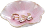 2PCS Lotus Leaf Shape Ring Holder Dish, Small Key Bowl, Ceramic Trinket Tray Jewelry Dish Organizing Necklace Earrings for Mom Friend Sister, All Jewelries Are NOT Included.Pink+Light Green.…