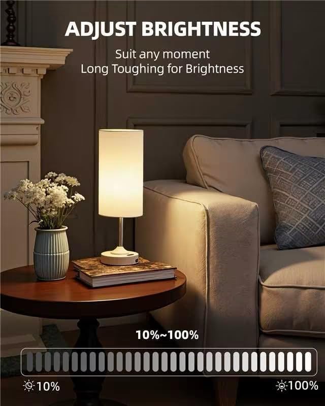 Rechargeable Table Lamp, 2-Pack, Ambient Light, Dimmable, 2700K, Timer, Touch Control, Portable, LED, Wireless, Cordless e, Battery Operated, Desk Lamp, Kitchen Lamp, Fabric Shade, Wood-Grain Finish