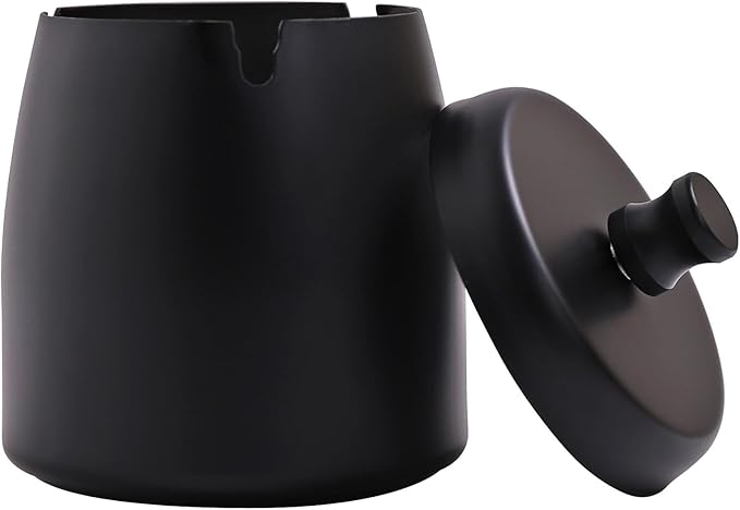 Small Outdoor Ashtray with Lid for Cigarette, Smokeless Stainless Steel Ash Tray, Smell Proof Windproof Ashtrays for Outside Patio Home Office Tabletop, Odorless Car Ashtrays(2.99"x2.68"x2.95")
