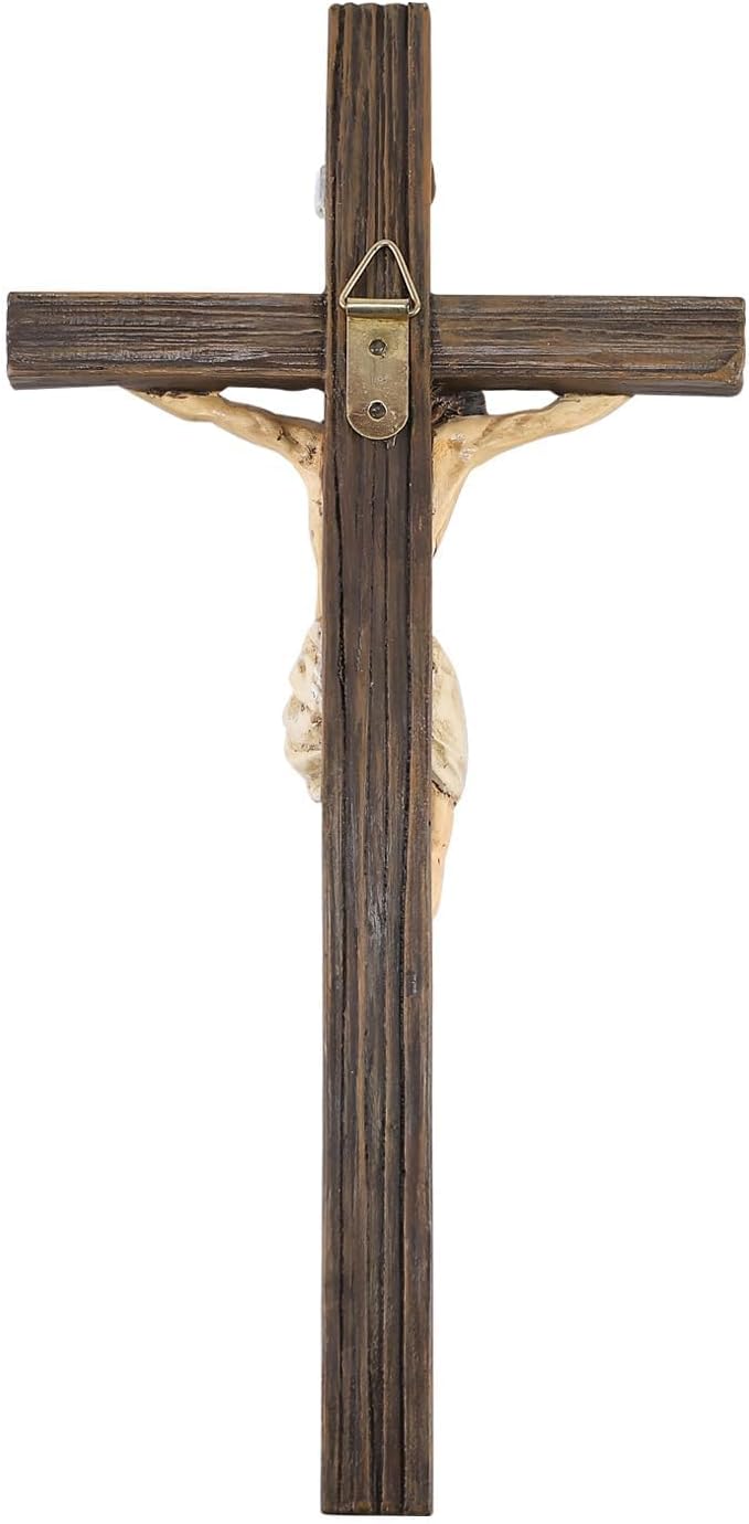 Magicsculp 10.6'' Catholic Crucifix Wall Crosses - Hand Painted Jesus on the Cross, Religious Cross Gifts on Hanging Wall for Church Home Office Baptism Decor
