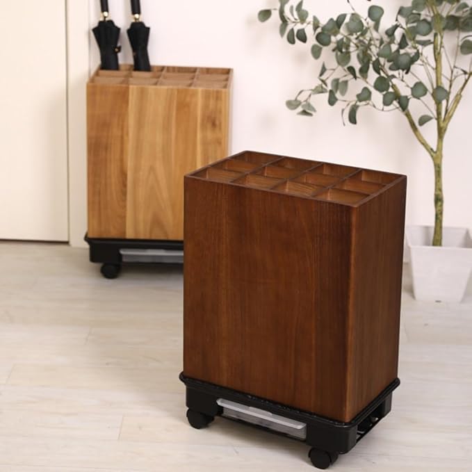 zktoermn Square Umbrella Stand Rack with Wheels, Wooden Umbrella Organizer Bin, Retro Indoor Umbrella Holder for Entryway, Office, Home(Brown,42x28x61cm)