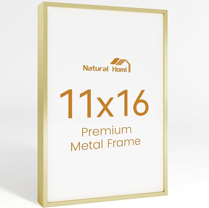 11x16 Aluminum Metal Picture Frame,Tempered Glass Gold Photo Frame 11x16 for Family Photo,Posters,Art,Document to Wall Mount Horizontally or Vertically