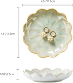 Lotus Ring Holder Dish Small Indoor Ash Tray, Ceramic Dessert Plate Trinket Jewelry Holder Organizing Necklace Earrings for Parents Friends Sister, Light Green. All Jewelries Are NOT Included.