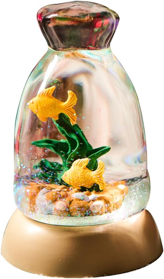 Unique Goldfish Aquarium Snow Globe with Gift Wrapped Box - Decorative Glass Ball with Glitter Water Effect, Ideal for Housewarming & Birthday Gifts, Miniature Tabletop Decor