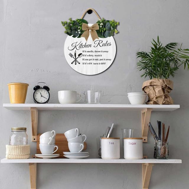 Modern Kitchen Decor,Kitchen Rules Rustic Round Wooden Sign,For Home, Office, Store Or Restaurant