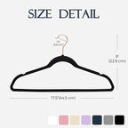 HOUSE DAY Black Velvet Hangers 20 Pack, Premium Non-Slip Felt Clothes, Sturdy Heavy Duty Coat, Durable Hangers for Suits, Space Saving with No Hanger Mark, 360° Swivel Rotating Rose Gold Hook