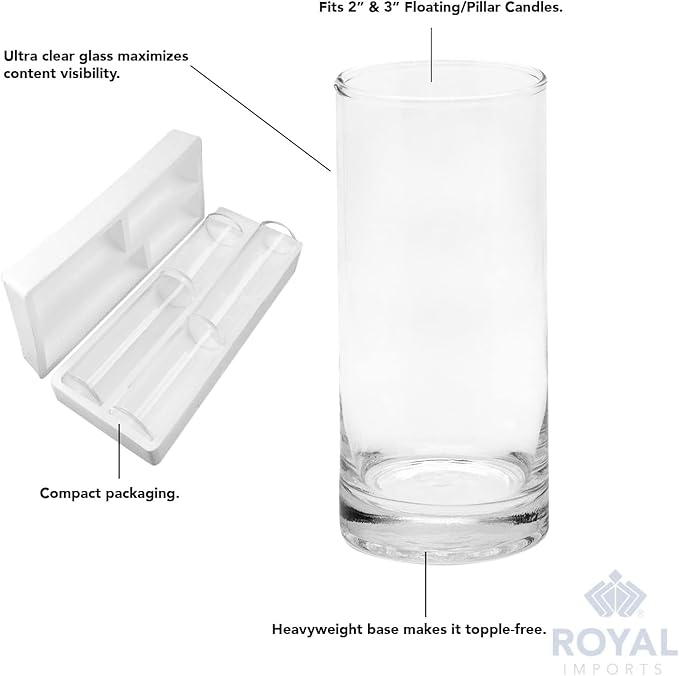Royal Imports Glass Cylinder Vases for Centerpieces – Set of 24 Clear Hurricane Vases for Wedding, Table Decor, Floating, Flowers, Candle Holders, Extra Tall Clear Vase Set, 6” / 8” / 9” / 11”