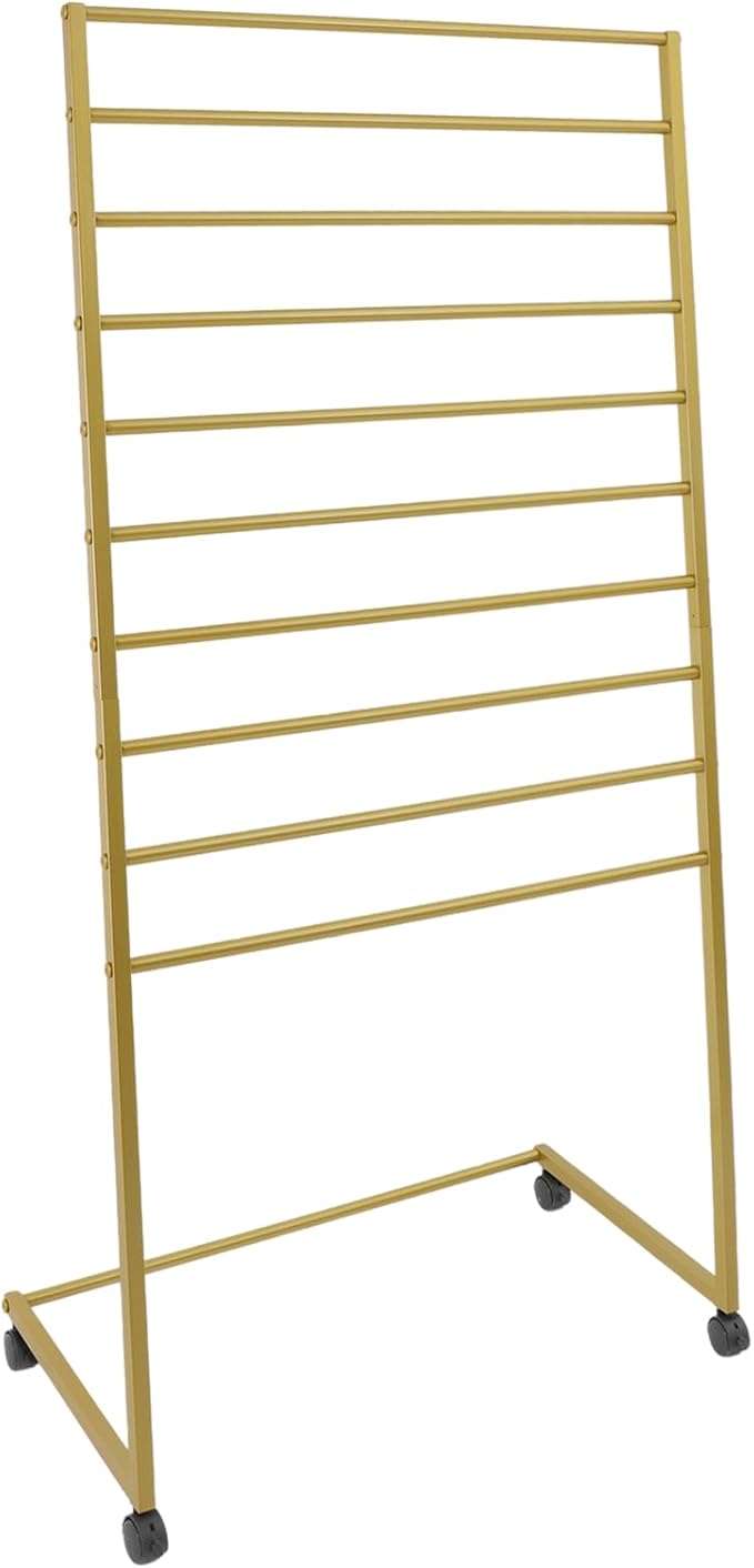 Scarf Organizer, 10 Tier Metal Scarf Display Stand with 4 Lockable Casters Movable Freestanding Belt Shawl Hijab Organizer for Boutique Display, Commercial Home