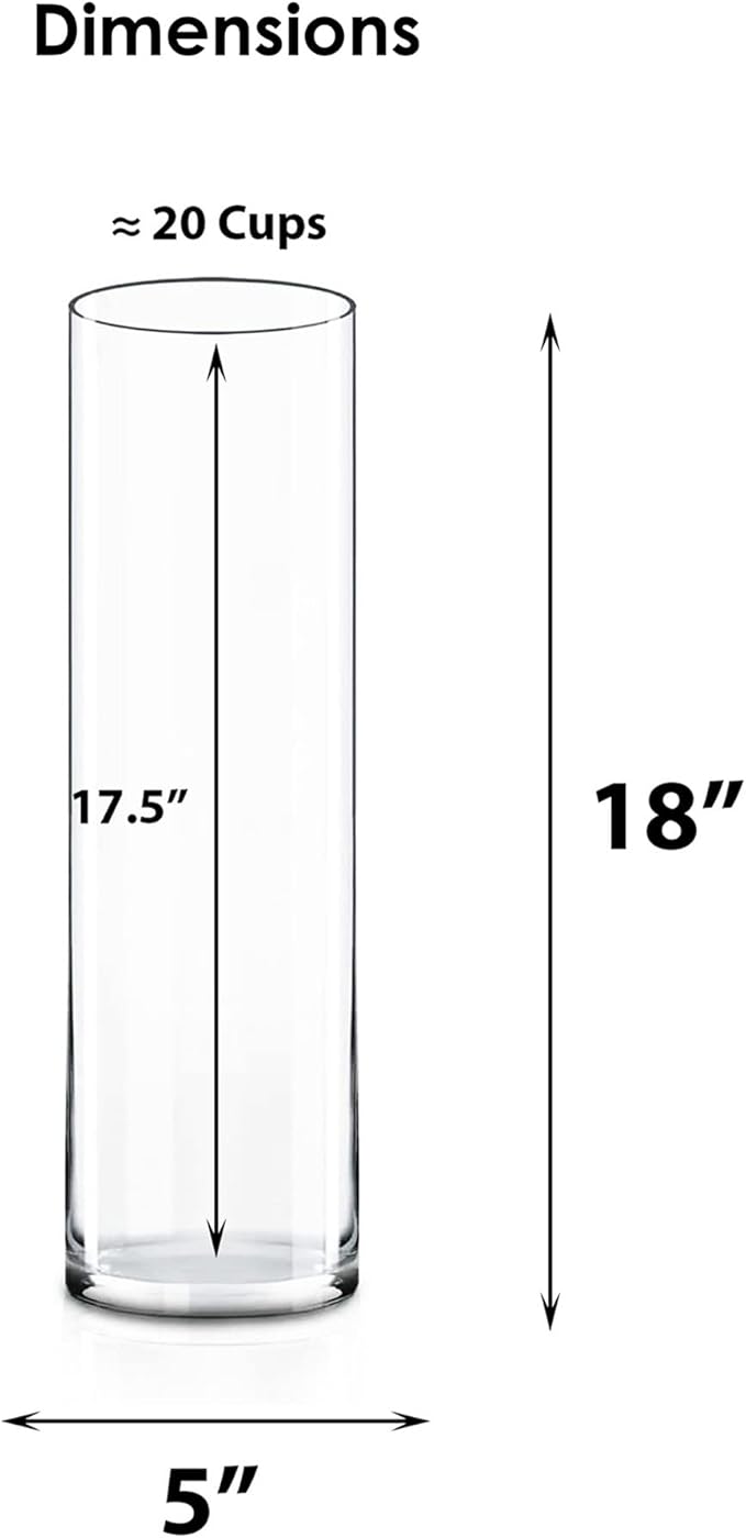 CYS Excel Glass Cylinder Vase (H:18" D:5") | Multiple Size Choices Glass Flower Vase Centerpieces | Hurricane Floating Candle Holder Vase