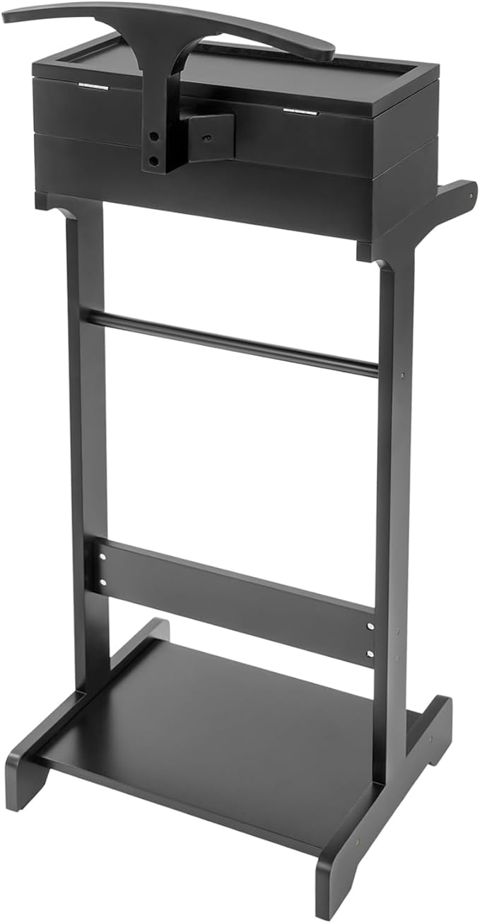 Valet Stand for Men, Freestanding Wooden Suit Stand Clothes Butler Valet Stand, Large Storage Clothes Valet Suit Display Rack, Storage Organizer for Bedrooms, Clothing stores
