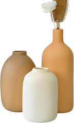 Ceramic Vase Set of 3,Neutral Modern Vases for Bouquet Pampas Grass Dried Fresh Flowers,Rustic Home Decor for Living Room,Bedroom Entryway(Beige)