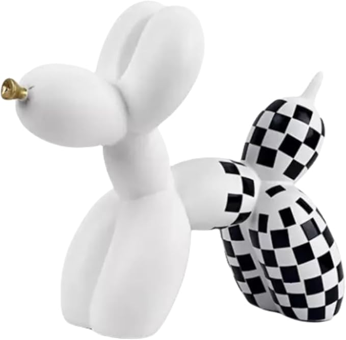 Resin Balloon Dog Sculpture - Collectible Figurines Decor for Home | Office Desktop Resin Decors Balloon Dog Decor (White Grid)