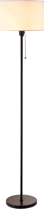 O’Bright Ted - Drum Shade Standing Lamp, Pull Chain Switch, E26 Socket, Modern Minimalist Design, Simple Floor Lamp for Living Room, Bedroom, Office, Black