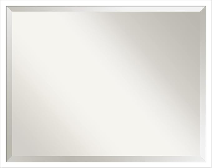 Amanti Art White Wall Mirror 23x29 Svelte White Rectangle Bathroom Mirror for Wall Decor Living Room, Large Modern Wood Frame, Hangs Horizonally and Vertically, Bathroom Decor, Beveled Edge