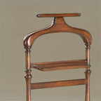 BOWERY HILL Modern Solid Wood Valet Stand, Distressed Brown Finish, Hand-Carved Details, Shoulder-Formed Hanger and Pants Bar, 18.75" W x 14" D x 42.75" H, Organizer for Bedroom or Closet