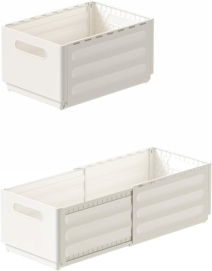 2 Pack Expandable Plastic Storage Boxes, Multi-Purpose Folding Organizer, Drawer Storage Divider For Bedroom, Kitchen And Snack Storage (L)