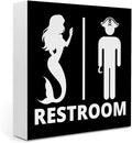 Nautical Bathroom Decor Pirate Mermaid Bathroom Decor Restroom Sign Summer Decorations Wooden Box Sign for Home Office Farmhouse Table Shelf