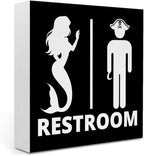 Nautical Bathroom Decor Pirate Mermaid Bathroom Decor Restroom Sign Summer Decorations Wooden Box Sign for Home Office Farmhouse Table Shelf