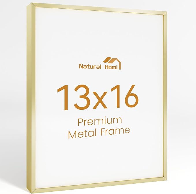 13x16 Aluminum Metal Picture Frame,Tempered Glass Gold Photo Frame 13x16 for Family Photo,Posters,Art,Document to Wall Mount Horizontally or Vertically