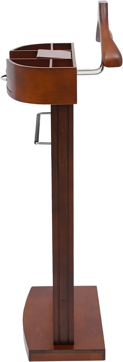 Valet Stand for Men and Women, Wood Suit Rack, Freestanding Coat Stand, Valet Stand Clothing Rack Organizer, Contour Hanger, Trouser Bar, Tie & Belt Hooks for Entryway, Bedroom, Office (Brown)
