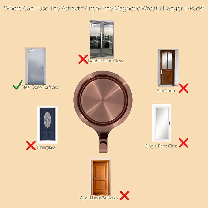 Haute Decor Attract Pinch-Free Magnetic Wreath Hanger (Silver) - 1 Pack - Magnetic Hook for Metal Doors and Surfaces