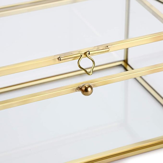 Hipiwe Vintage Glass Keepsake Box, Rectangle Jewelry Display Organize Vanity Lidded Box Home Decor Accent Decorative Box for Storage Trinket Rings Bracelet