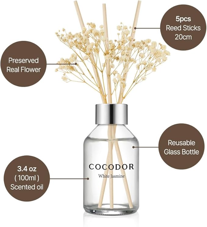COCODOR Flower Reed Diffuser Set / 3.4oz / Garden Lavender/Scent Diffuser with Sticks Home Fragrance Reed Diffuser for Bathroom Shelf Decor