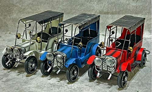 Vintage Style Classic Car Miniature - Antique Retro Tin Decor, Display Ornament, Home Interior Accent (Red)