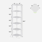 TUTOTAK Corner Shelf with LED Light, 6-Tier Corner Bookshelf for Small Space, Narrow Display Corner Shelf Stand with Storage Rack, for Living Room, Bedroom, White BS08BW006L