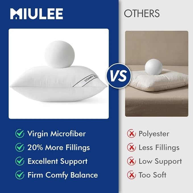 MIULEE 18x18 Inch Pillows Inserts, Pack of 4 Down Alternative Virgin Filling Comfy Support Throw Pillows for Sofa Couch Bed