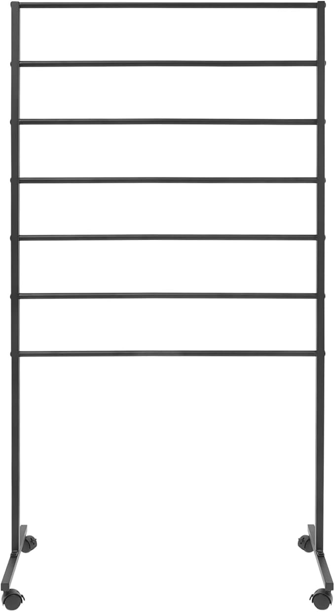 Scarf Organizer, 7-Tier Metal Scarf Display Stand with Wheels, Freestanding Scarf Display Rack, Retail Store Towel Rack, Ties Belt Pants Hanging Rack, for Boutique Display, Home (Black-7 Rods)