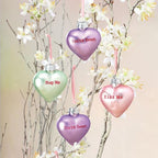 Lillian Vernon Pastel Candy Conversation Hearts Valentines Ornaments - 12-Piece Assortment, Blown Glass, Handcrafted Hanging Tree Decorations, Pastel Heart Holiday & Party Decor, 2.5 in Tall